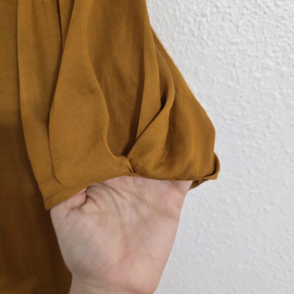 Anthropologie Dolan Mustard Puff Sleeve Top - Picture 3 of 14